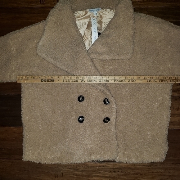 NWT She + Sky oversized faux sheep pea coat double breasted camel jacket sweater - Picture 5 of 11